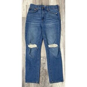 Madewell The Perfect Vintage Crop Jean Sz 26 High Rise Distressed Knee Denim